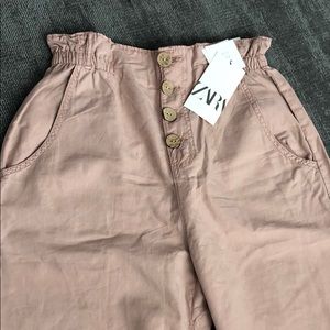 Zara paper bag waist rose pants 6 baggy button